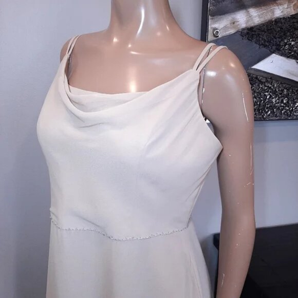 Bella Formals Nude Draped Neck Beaded Waist A-Line Prom Wedding Dress - Picture 6 of 16